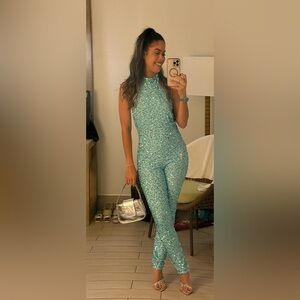 Fashion Nova - Sequin Halter Jumpsuit in Blue